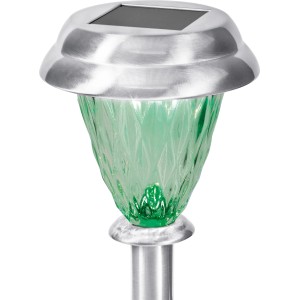 Rozsdamentes acél LED-es szolár lándzsa zöld üveggel, szolár útvonal fény kertbe és járdákhoz.