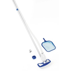 Bestway AquaClean medencetisztító készlet rúddal, porszívóval, hálóval és tömlővel.