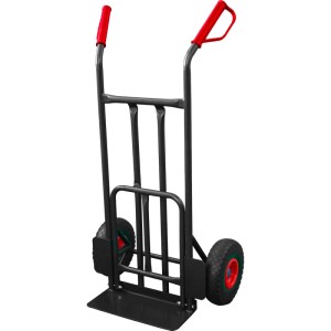 Fekete Pro-Bau-Tec talicska PU kerékkel és piros fogantyúval, 200 kg teherbírással.