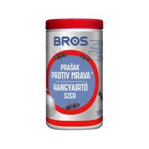 Bros hangyairtó szer, doboz piros fedővel és fehér porral.