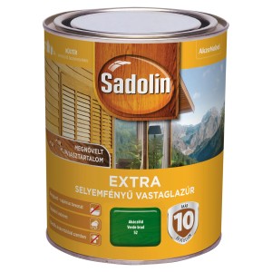 Sadolin időjárásálló festék doboza, akáczöld, kültéri használatra.