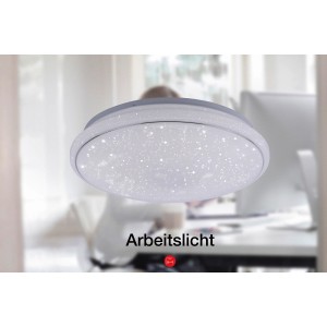 Fehér LED mennyezeti lámpa Lolasmart-Jupi csillagos égbolt hatással, applikációval vezérelhető, átmérője 44 cm.