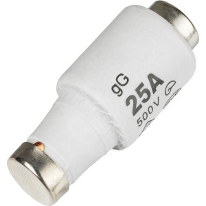 Fehér DII/E27 25A lomha biztosíték, túlterhelés elleni védelemre.