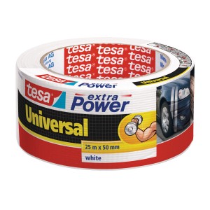 Tesa Extra Power Universal, fehér szövet ragasztószalag, 25 m x 50 mm, sokoldalú felhasználás.
