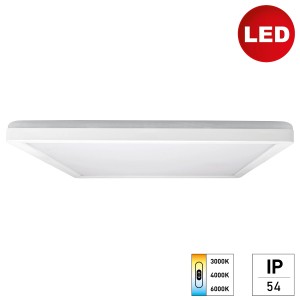 Fehér, négyzet alakú LED mennyezeti lámpa. Modern design belső terekhez.