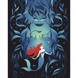 Kék Disney fali kép: Ariel és Ursula az óceánban, 40x50 cm. Dekoratív kép gyerekszobába.