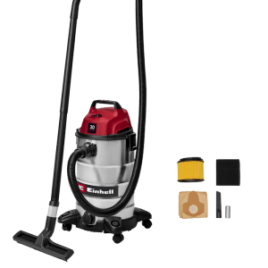 Einhell TC-VC 3055 S nedves-száraz porszívó 30L rozsdamentes acél tartállyal, tömlővel, padlófúvókával, tartozékokkal.
