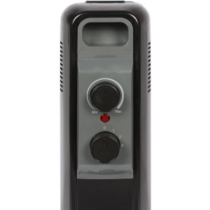 Fekete El Fuego 7 bordás olajradiátor, mobil fűtőtest termosztáttal és borulásvédelemmel.