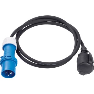 CEE lakókocsi adapter kábel IP44, 1,5 m, kék/fekete, kempingezéshez és kerthez.