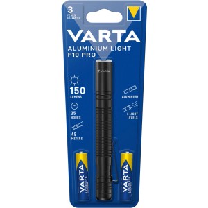 Varta Aluminium Light F10 Pro zseblámpa, fekete, elemekkel.