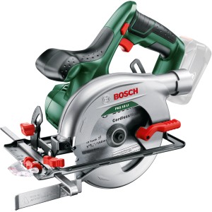Bosch PKS 18 LI Solo akkus kézi körfűrész, zöld akkus fűrész párhuzamos vezetővel.