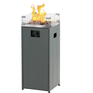 Buschbeck Malta szürke teraszfűtő Loungefeuer üveggel és lávakövekkel.