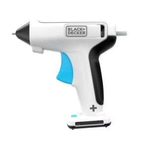 Fehér Black+Decker akkus ragasztópisztoly kék ravaszral.