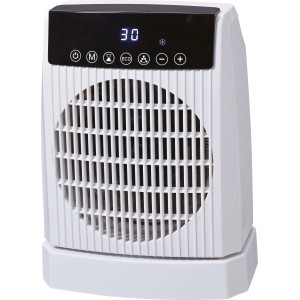 Fehér Hot Air Brekstad ventilátoros fűtő LED kijelzővel és vezérlőkkel.