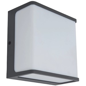 Modern, antracit színű Lutec Doblo LED kültéri fali lámpa, 15x15x8 cm, kültéri használatra.