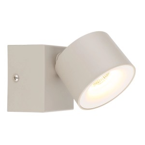 Globo Rae LED fali spotlámpa, matt homokszínű fém, négyzetes talp, henger alakú fej, meleg fehér fény.