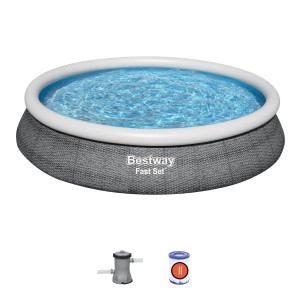 Bestway Fast Set medence, szürke gyorsan felállítható medence szűrőszivattyúval és szűrőbetéttel.