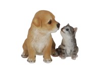 Sunny Garden dekorfigura kölyökkutya és -macskaülő 16 cm