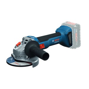 Bosch Professional GWS 18V-8 akkus sarokcsiszoló, kék/fekete, csiszolókoronggal.