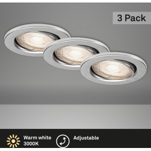 3 db-os Briloner LED süllyesztett spotlámpa szett alumínium megjelenéssel, meleg fehér és állítható.
