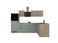 Flex-Well Cara Exclusiv sarokkonyha 280 cm x 170 cm matt nádzöld - Artisan tölgy