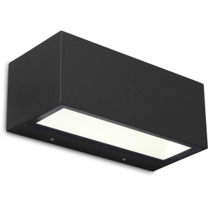 Modern, szögletes Lutec Gemini LED kültéri fali lámpa fekete színben, 22 cm széles.
