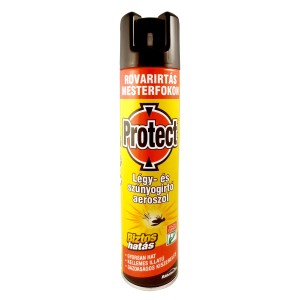 t.b.t. szúnyogirtó spray részletes képe. Sárga doboz fekete szórófejjel.