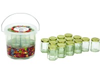 Befőttesüveg szett műanyag vödörben Befőttesüveg szett műanyag vödörben
