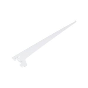 Fehér, egylyukú tartó, 40 cm hosszú, polcokhoz és bútorépítéshez.