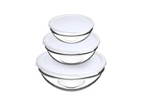 Üveg ételtároló doboz műanyag tetővel kerek 3 db-os 0,595 l + 1,135 l + 1,70 l