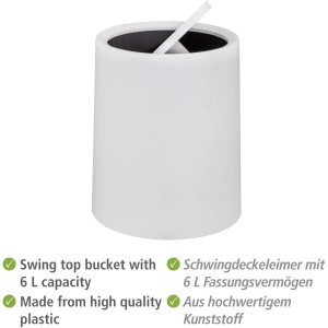 Wenko Atri fehér lengőfedeles szemetes, 6 l. Ideális kozmetikai szemetes fürdőszobába.