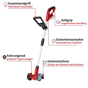 Einhell Power X-Change GC-CC 18 Li Solo akkus fugatisztító: Fugakefe teleszkópos nyéllel és vezetőkerékkel.