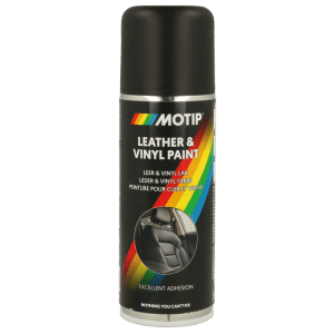 Fekete Motip bőrspray vinilre, bőrre és műbőrre. Matt felület, 200 ml, ideális festékjavításhoz.
