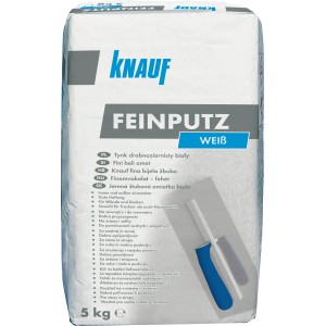 Knauf simító vakolat fehér 5kg-os zsák, ideális simításhoz és vakoláshoz beltéri és kültéri területeken.