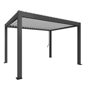 Biohort Pergola 4x3 m sötétszürke-fehér színben: Modern teraszfedés lamellákkal és vízelvezetéssel.