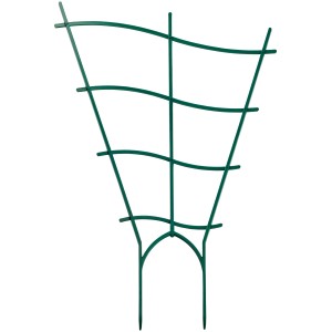 Két zöld, hullámos 30 cm-es virágrács cserepes növényekhez, mint támaszték.