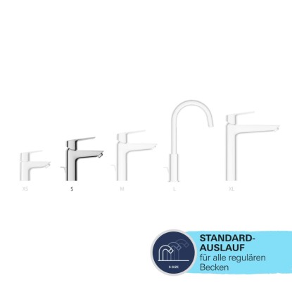 Grohe QuickFix mosdó csaptelepek Start S különböző méretekben (XS, S, M, L, XL).