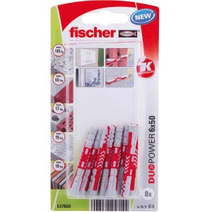 Fischer Univerzális Dübel Duopower 6x50, 8 darabos csomag. Univerzális dübel a biztonságos tartáshoz különböző építőanyagokban.