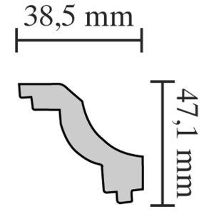 t.b.t. profilszíj méretekkel (38,5 mm x 47,1 mm) dekorációhoz és mennyezeti panelekhez.