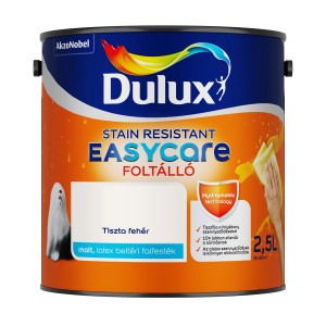 Dulux EasyCare beltéri falfesték vödör, fehér, 2,5L, tartós falakhoz.