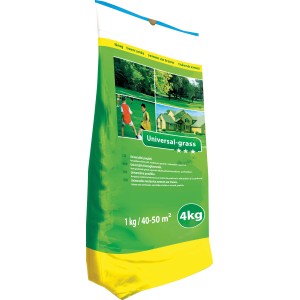 Univerzális fűmag zsák, 4 kg, kb. 160 m²-re elegendő. Ideális új füvesítéshez és felülvetéshez.