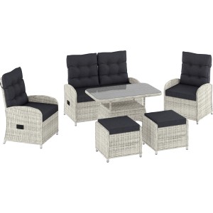 6 részes Kalgan lounge szett étkezőasztallal, wicker jégszürke/antracit, kertbe vagy teraszra.