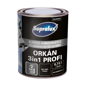 Supralux Orkán 3in1 rozsdavédő festék doboz, fekete, selyemfényű, 0,75l.