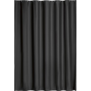 Sötétszürke PEVA zuhanyfüggöny 180x200 cm egyenletes redőkkel és rozsdamentes acél fűzőlyukakkal a fürdőszobába.