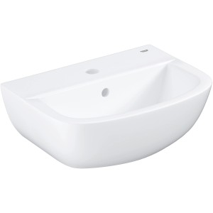 Fehér Grohe Bau Kerámia kézmosó, 45 cm, vendég WC-hez, túlfolyóval és csaplyukkal.