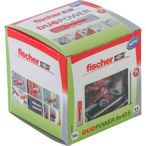 Fischer DuoPower 8x40 mm dübel csavarokkal, 50 darabos dobozban.