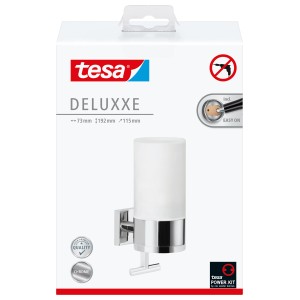 Tesa Deluxxe szappanadagoló króm/tejüveg, falra szerelhető fúrás nélkül.