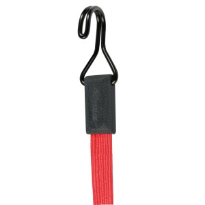 Piros Master Lock Smooth gumikötél (60 cm) fekete kampókkal. Ideális rakományok rögzítéséhez.