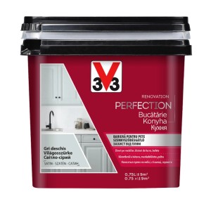 V33 Perfection konyhai festék, szürke, selyemfényű, vödörben.