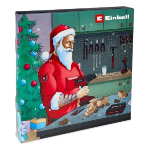 Einhell szerszám adventi naptár Mikulással műhelyben, fúróval és 24 ajtóval. 24 részes készlet barkácsolóknak.